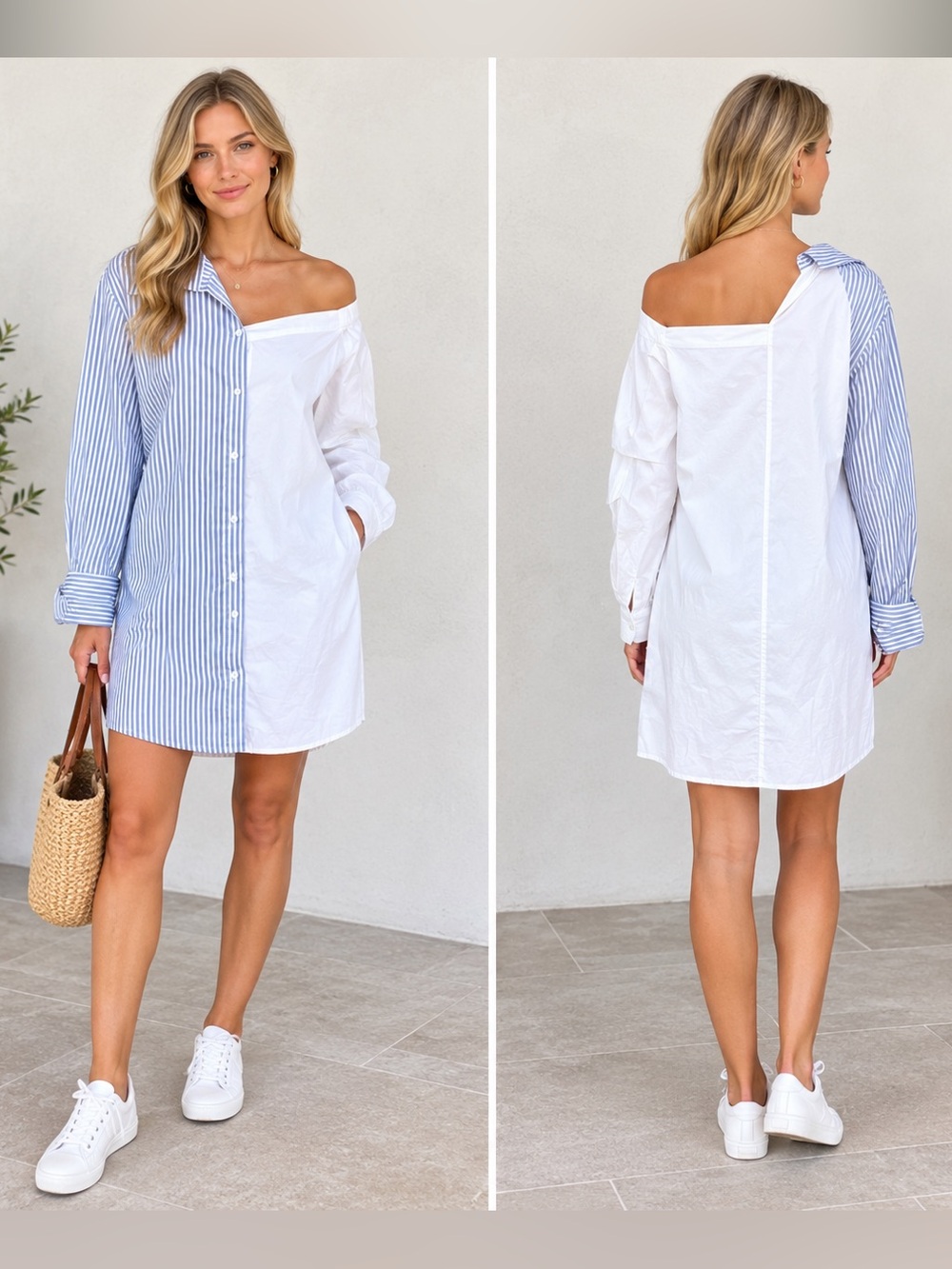 Walter Baker Asymmetrical Neckline Striped Shirt Dress NWT
